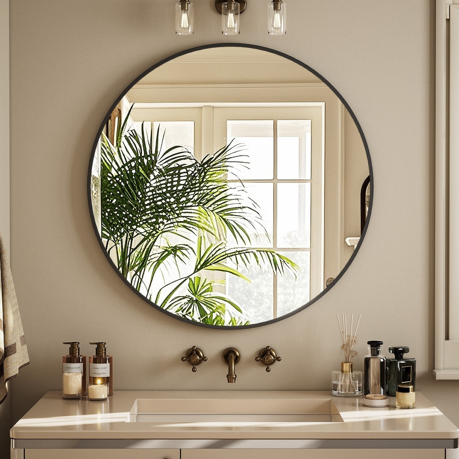 SHATTERVIEW 30" Bathroom Mirror Round Wall Mirror Vanity Mirror with Metal Frame, Black