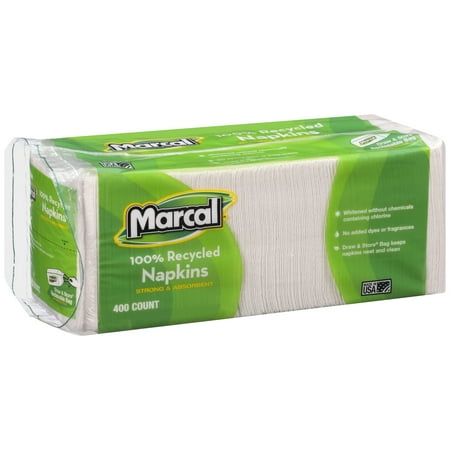 Marcal Small Steps 100 Percent Premium Recycled White Luncheon Napkins, 400 Count
