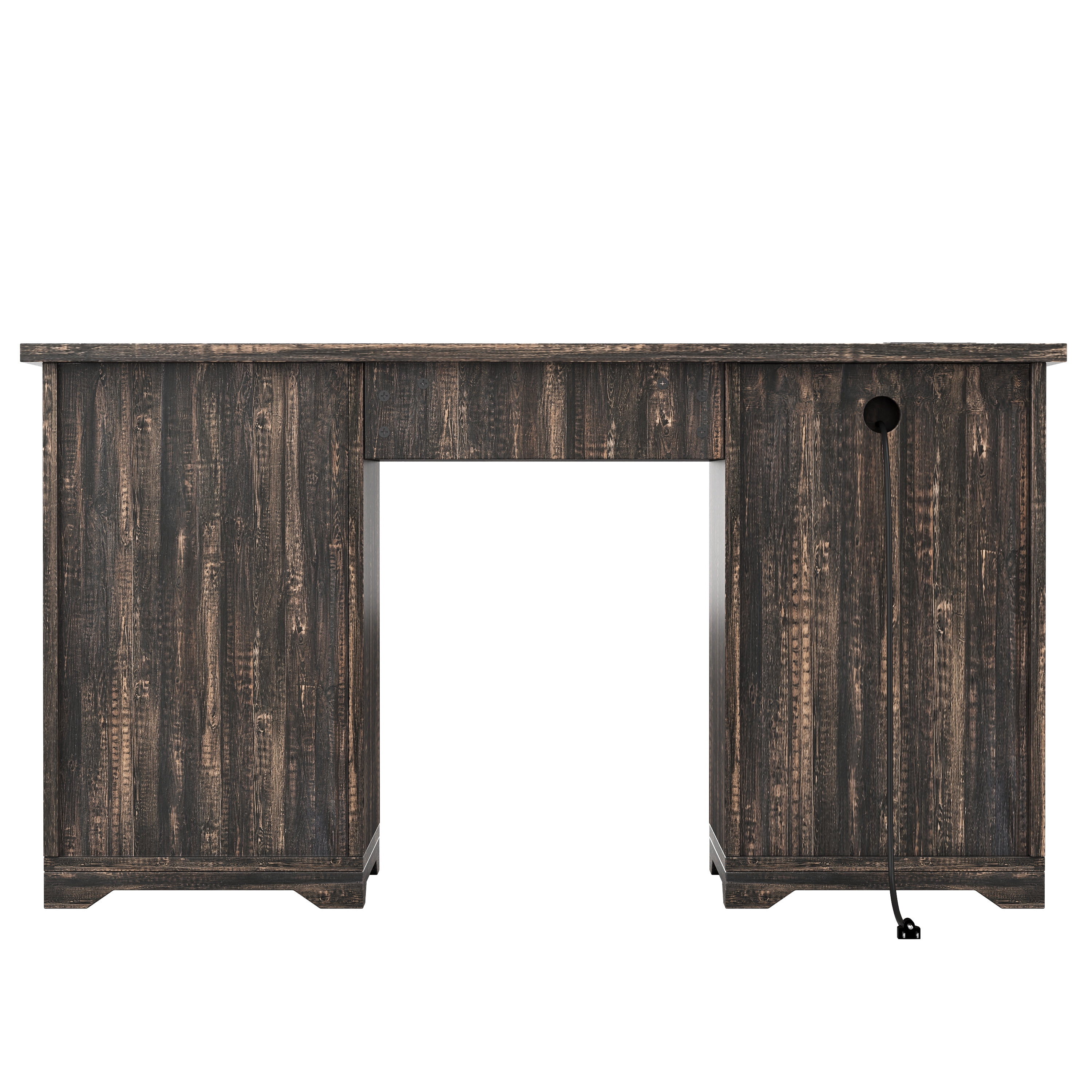 Euroco 55" Executive Desk with Charging Station & 5 Drawers, Farmhouse Computer Desk with File Drawer & Cabinet,Wooden Home Office Desk for Work Study,Gray