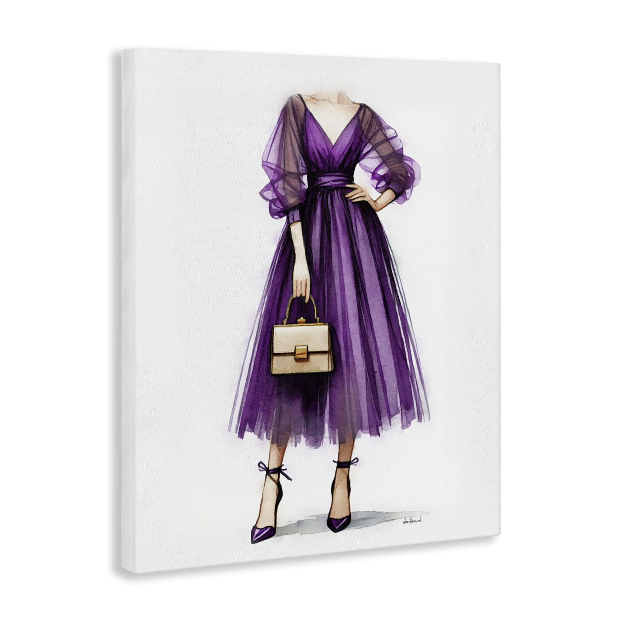 Stupell Industries Glam Purple Gown Fashion Painting Wrapped Canvas Art Print Wall Art, 30 x 40
