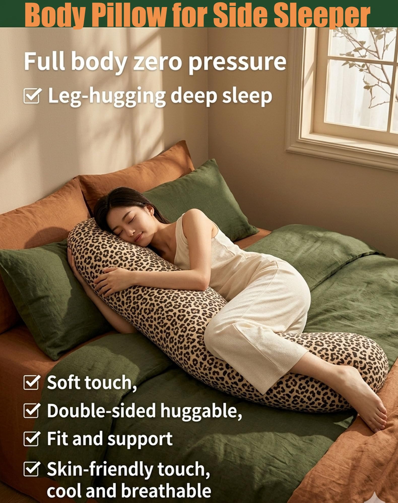 Body Pillow for Side Sleeper, Ergonomic Curve Full Body Support Pillow for Adults Back & Hip Pain Relief, Cooling Cuddle Dual-Zone Memory Foam Long Pillow for Sleeping