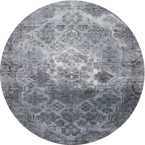 Ahgly Company Machine Washable Indoor Round Traditional Ash Gray Area Rugs, 4' Round