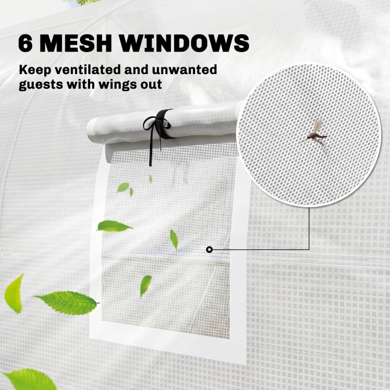 Alvantor White 116.5' L x 135.8' W x 76.8 H Walk-in Tunnel Greenhouse with Shelves