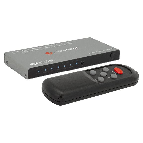 4K 60Hz 4x1 HDMI & USB-C Switch | 3 HDMI   1 USB-C Input, 1 HDMI Output | Compatible w/ HDR & Dolby Vision | IR Remote, Auto Switch, CEC, Digital Audio by J-Tech Digital [JTECH-4KSW3H1C]
