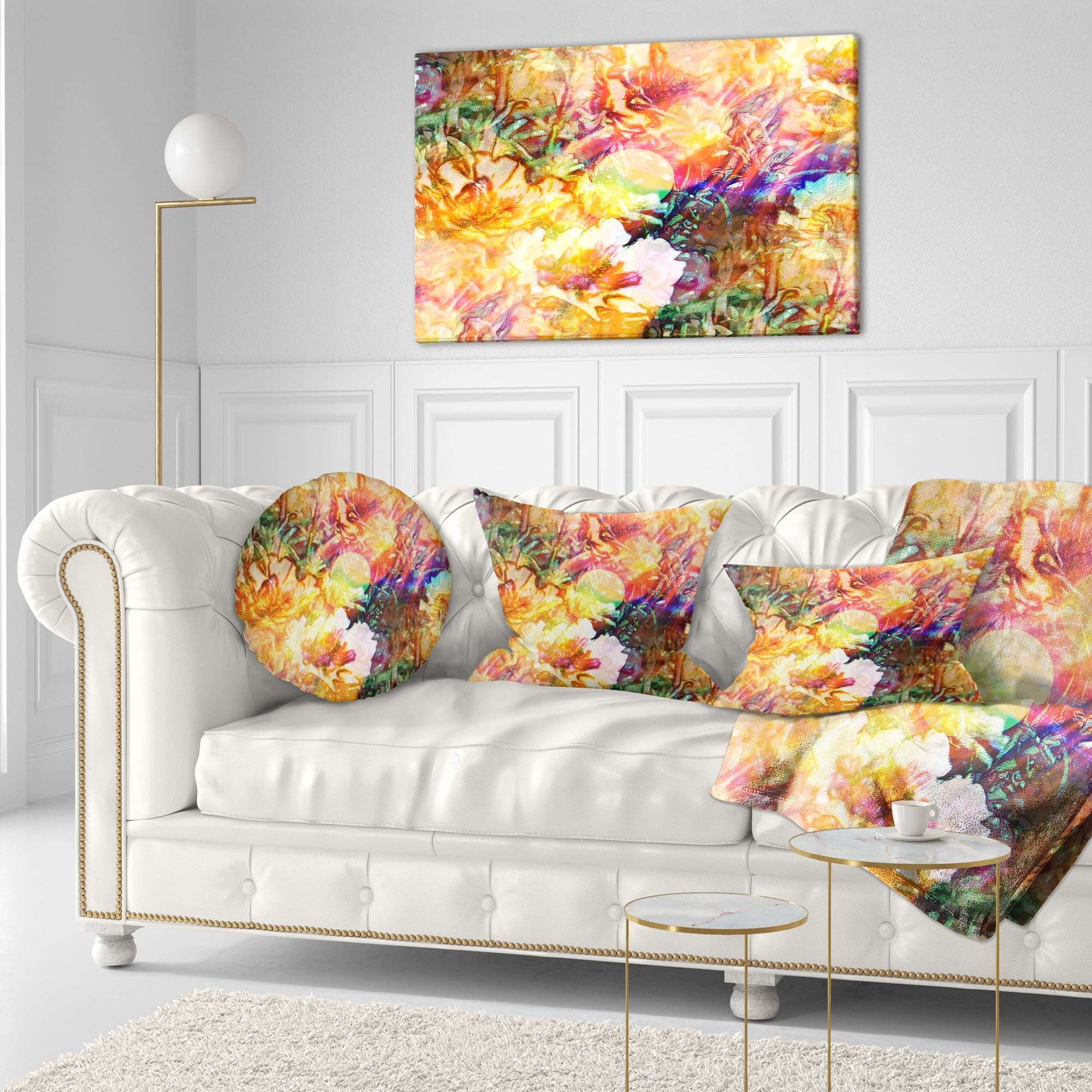Designart Bokeh Flowers Seamless - Floral Throw Pillow - 12x20