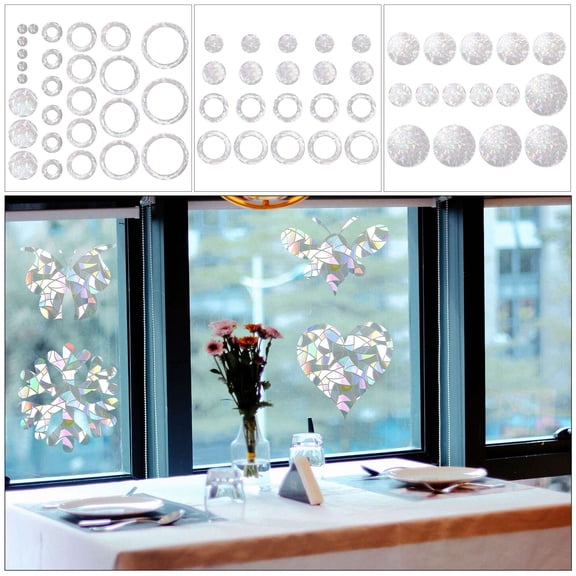 Luxtrada 27 Pieces Circle Window Clings - Anti-Collision Window Decals to Save Birds from Window Collisions,Non Adhesive Prismatic Vinyl Window Clings, Rainbow Stickers