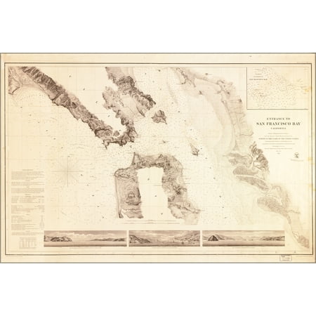 24"x36" Gallery Poster, map of Entrance San Francisco Bay California 1859