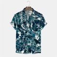 thumbnail image 2 of Camisas De Lino Para Hombre Camisa de manga corta con estampado de cuello para hombre Camisa de manga corta suelta casual (Dark Blue, XL), 2 of 4