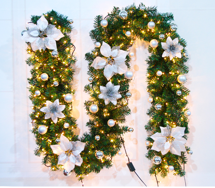 9FT LED Christmas Garland Decorations Xmas PreLit Fireplace Tree Pine