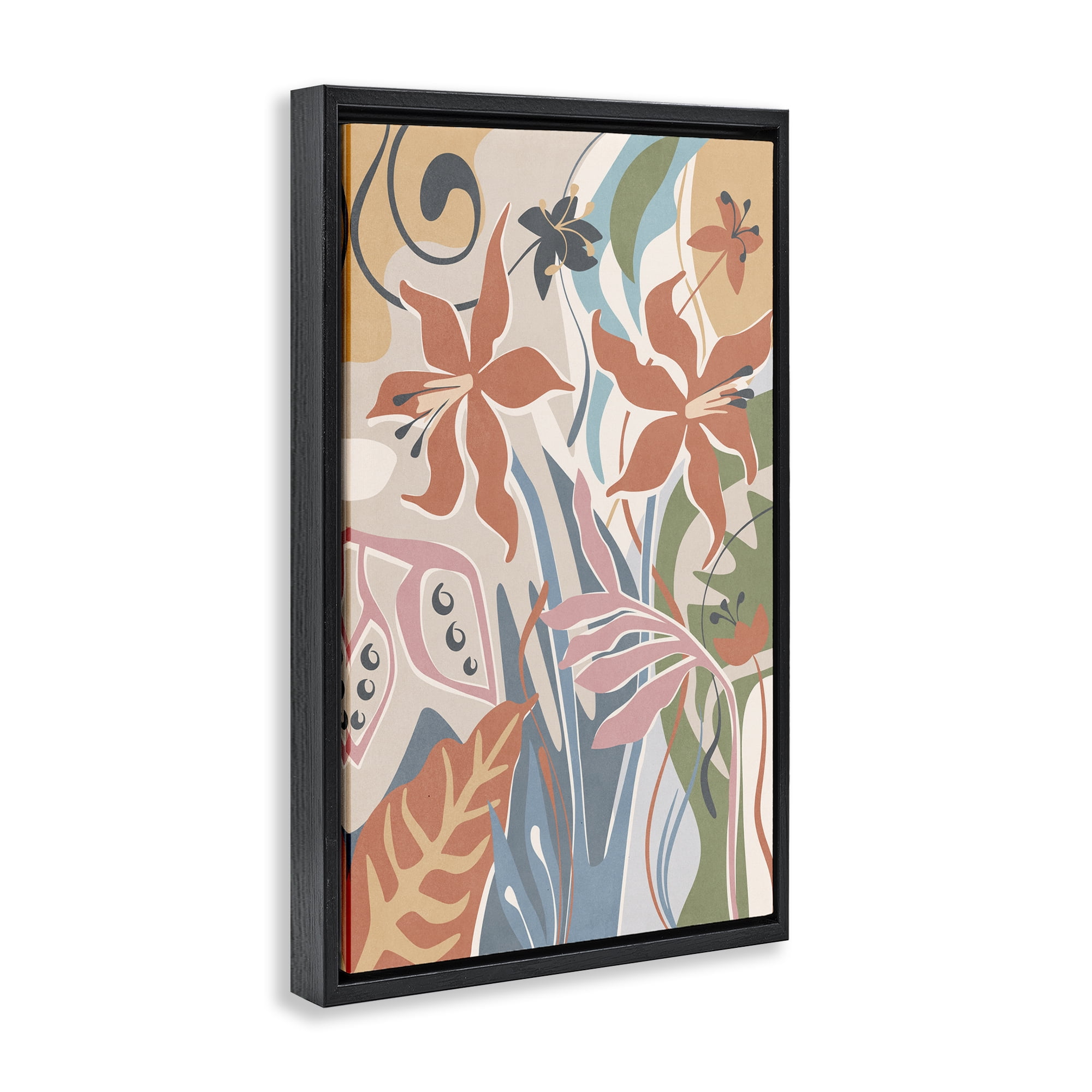 Stupell Industries Neutral Whimsy Florals Plants & Flowers Painting Black Floater Framed Canvas Art Print Wall Art, 21 x 31
