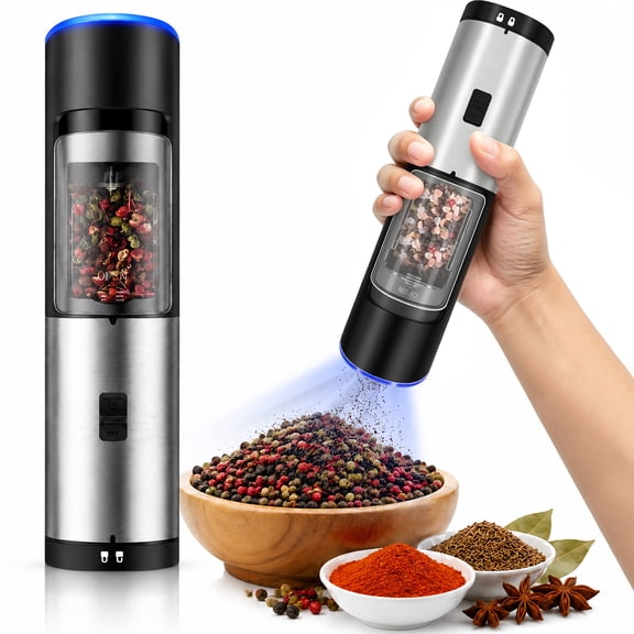 YOLETO Electric Pepper Mill, Battery Operated Mill with LED Light, Gravity Sensor Automatic Pepper Mill, Adjustable Coarseness