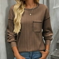 thumbnail image 5 of VgaVtl T Shirts for Women Trendy Long Sleeve Tops for Women Relaxed Fit Plain Comfy Pocket Brown Casual Daily Tops,S, 5 of 7