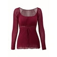 thumbnail image 5 of EMMIOL Women's Y2K Off-Shoulder Square Neck Long Sleeve Top with Front Tie, Trendy Slim Fit Spring/Fall Blouse, 5 of 7