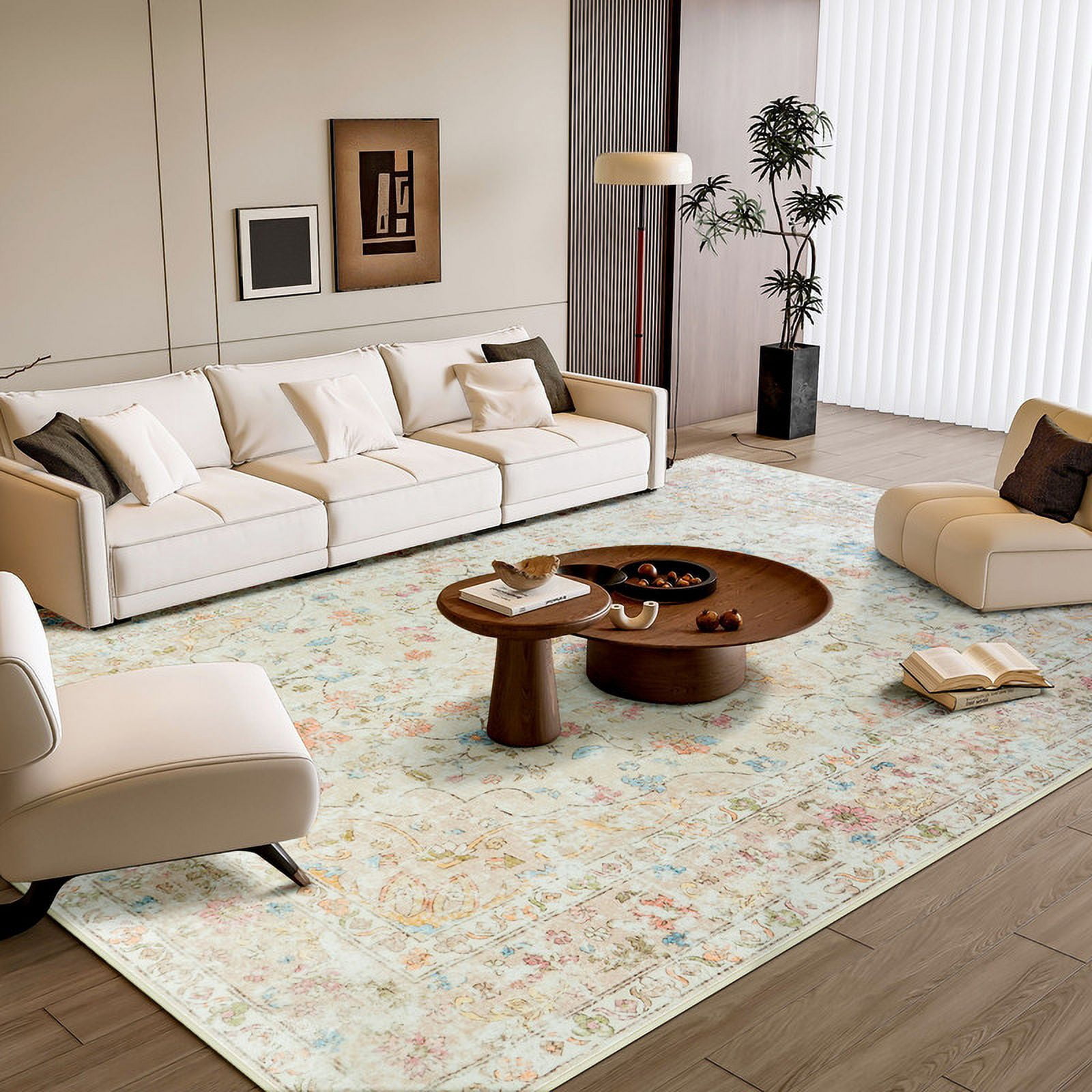 Junovo Boho Area Rugs Vintage Boho Carpet Non-slip Floor Rug for Living Room,4'x6',Beige