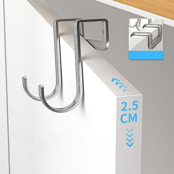 S-Shaped Stainless Steel Hooks, No-Drill Wardrobe Door Hangers for Kitchen Utensils, Towels, 2.5CM Thick Cabinets, Dormitory, Multi-Purpose Home Storage