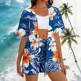 thumbnail image 2 of Beach 2 Piece Outfits for Women Fashion Women's Floral Printed Casual Round Neck Short Sleeve Top T-Shirt Cardigans for Women Short Sleeve and Shorts Set, 2 of 7