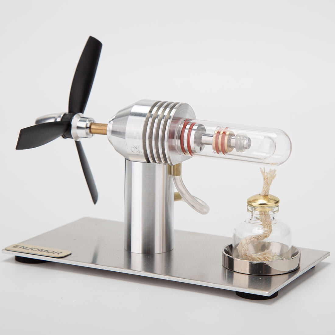 3-Blade Propeller Stirling Engine Model with Quartz Heating Tube & Alcohol Lamp, Science Experiment Display for Adults