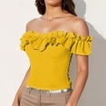thumbnail image 3 of Mittory Women's Ruffle Trim Off Shoulder Short Sleeve Blouse Party Tops Shirt, 3 of 8