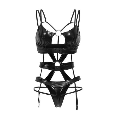 

PEASKJP Crotchless Lingerie For Women RingWomen s Thong Underwear Thong Sleepwear Lace Suit Bra Plus Size Bodysuit For Women Black S