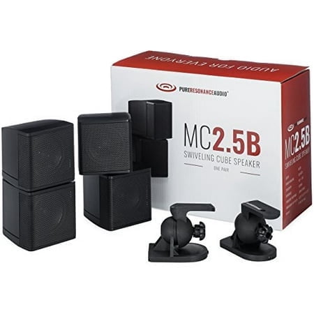 Pure Resonance Audio MC2.5B Dual 2.5鈥?Swiveling Surround Sound Mini Cube Speaker (Pair, Black) (with Brackets)