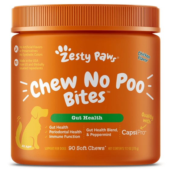 Zesty Paws Chew No Poo Bites for Dogs, Poop Eating Deterrent Functional Dog Supplement, Chicken Flavor, 90ct