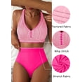 thumbnail image 4 of SHEWIN High Waisted Swimsuits for Women Textured Whip Stitch 2 Piece Bikini Sets V Neck Cross Back Sporty Summer Beach Bathing Suit, 4 of 9