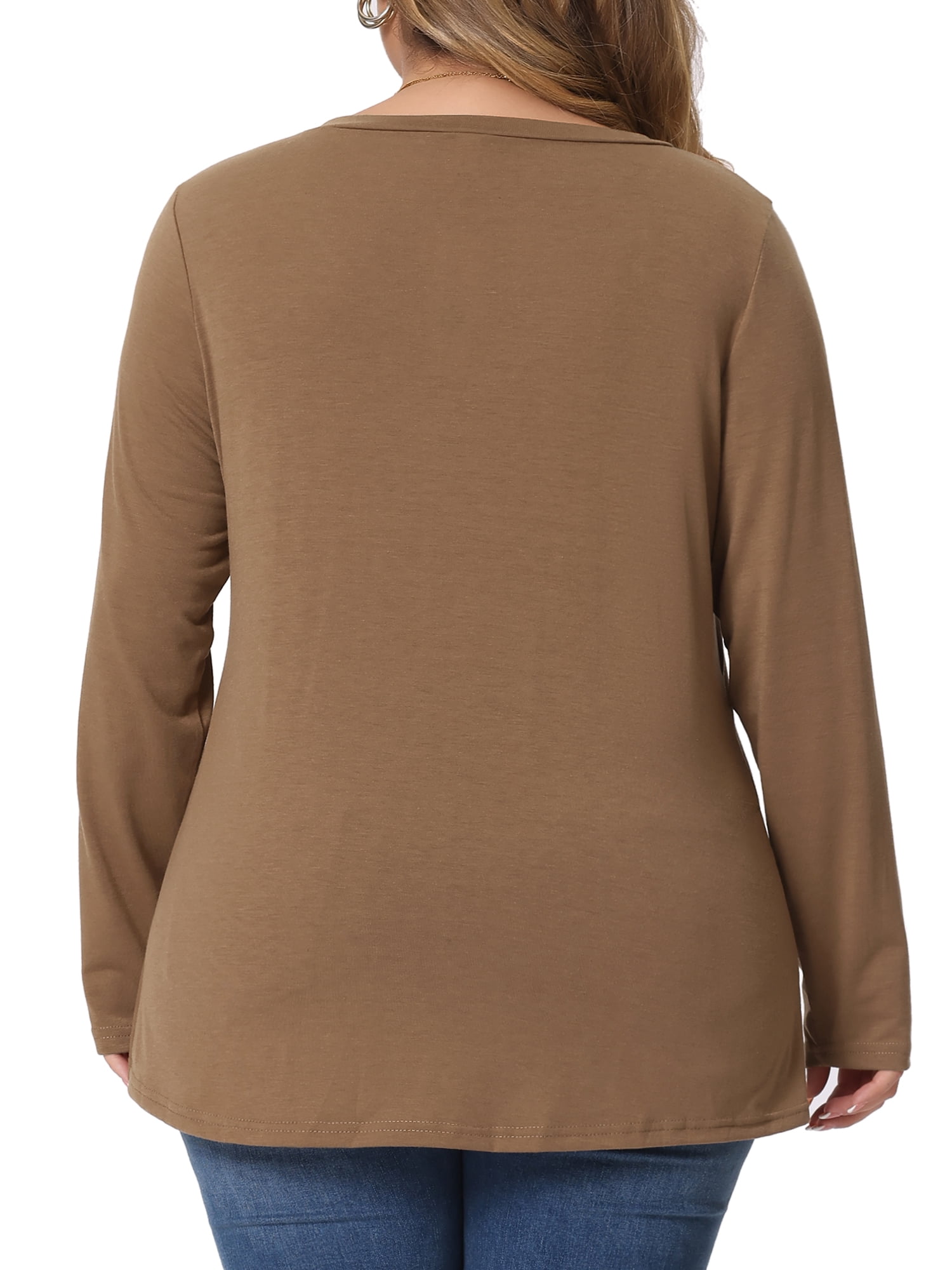 DARING DIVA Women's Plus Size Long Sleeve Button Side Swing Blouses 5X Brown