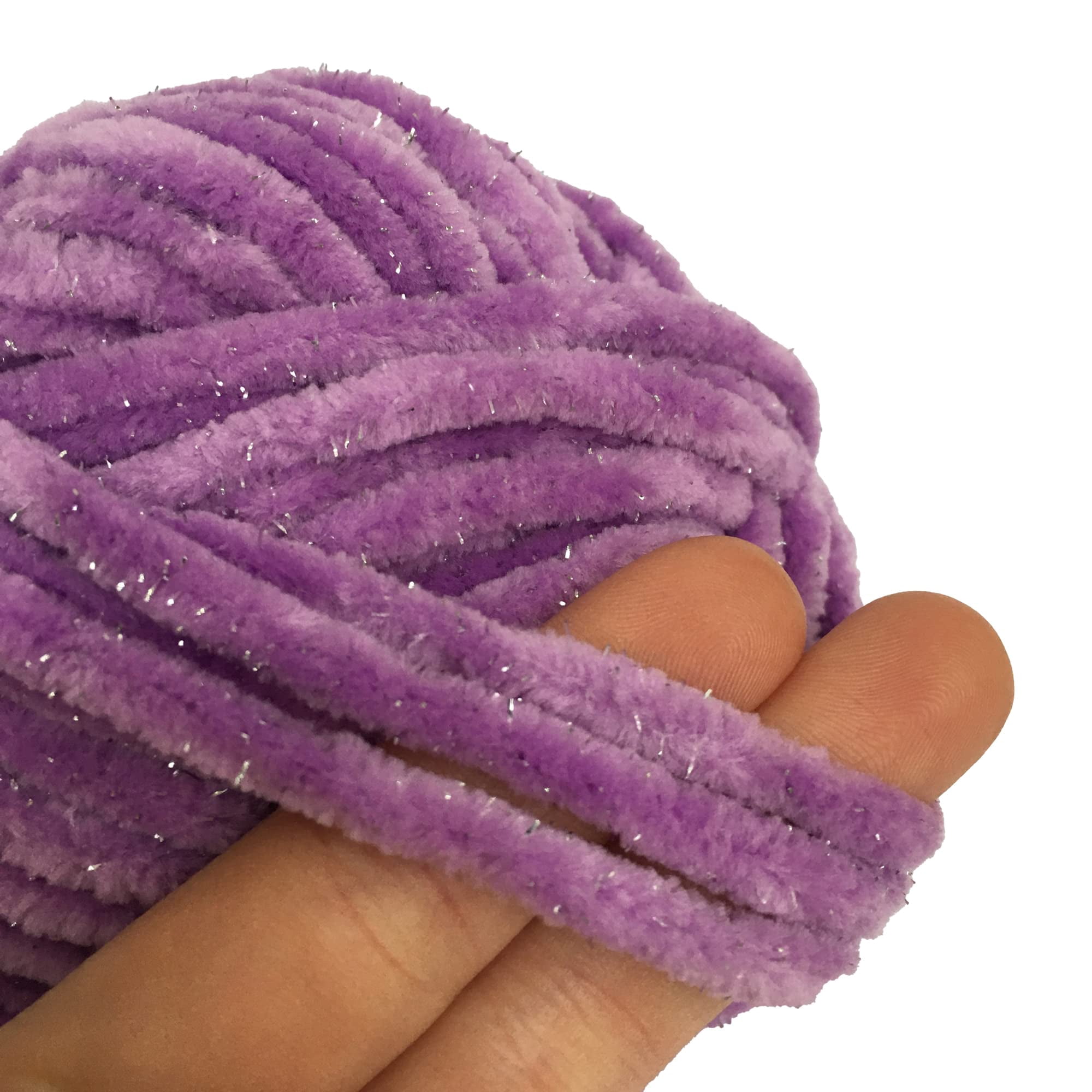 Troyarn Velvet Star, Silvery Glitter Chenille Baby Blanket Yarn Amigurumi Yarn for Crocheting and Knitting Super Bulky 100 gr (120 yds) Length: 110 m (10415 - Lilac, 1 Skein)