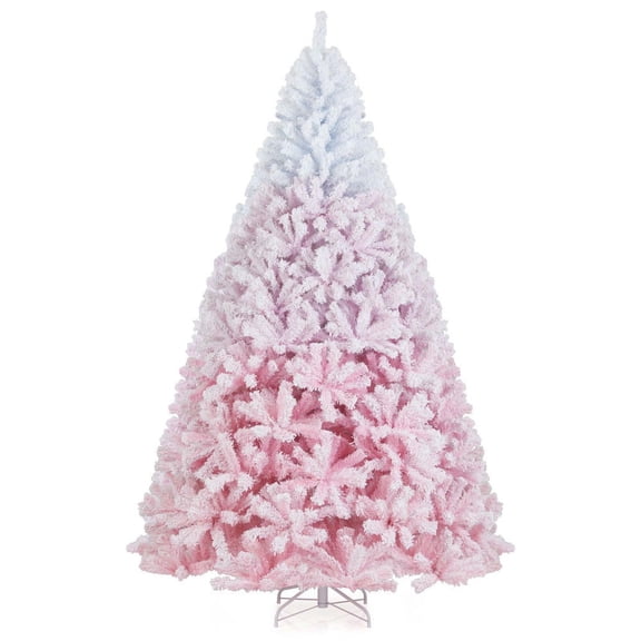 GVN 8ft Artificial Christmas Trees with Folding Metal Stand and 456 Branch Tips, Xmas Decoration Tree for Indoor, Outdoor, Holiday Decor, White & Pink