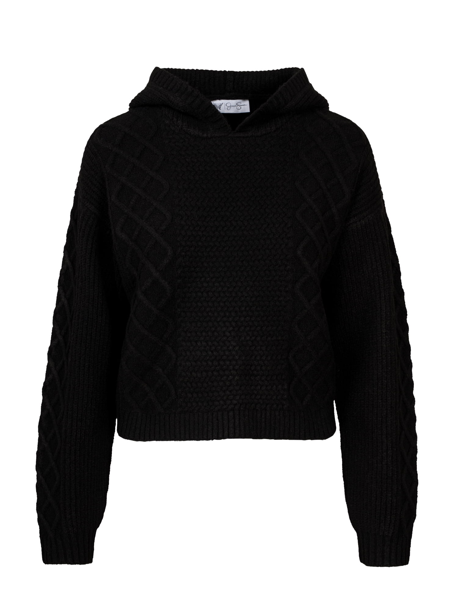 Jessica Simpson Women's Brigite Cropped Mixed Stitch Hoodie Sweater, Sizes XS-XL