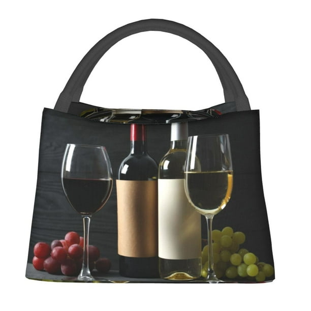 Fotbe Two Bottles Of Red And White Wine Bolsa Térmica Portátil con Estampado, Bolsa de Entrega de Alimentos Aislada, Bolsa Reutilizable de Gran Capacidad para Comidas y Supermercado