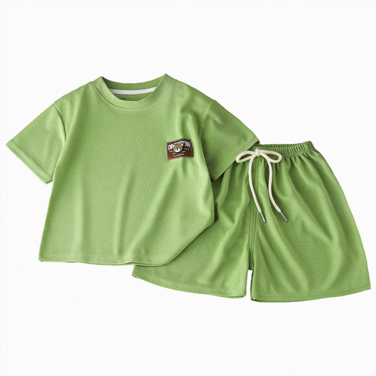 Quealent Toddler Boys 2 Piece Outfit Summer Short Sleeve Shirt with Elastic Waist Shorts Kids Casual Breathable Clothes Set (Green 9-10 Years)
