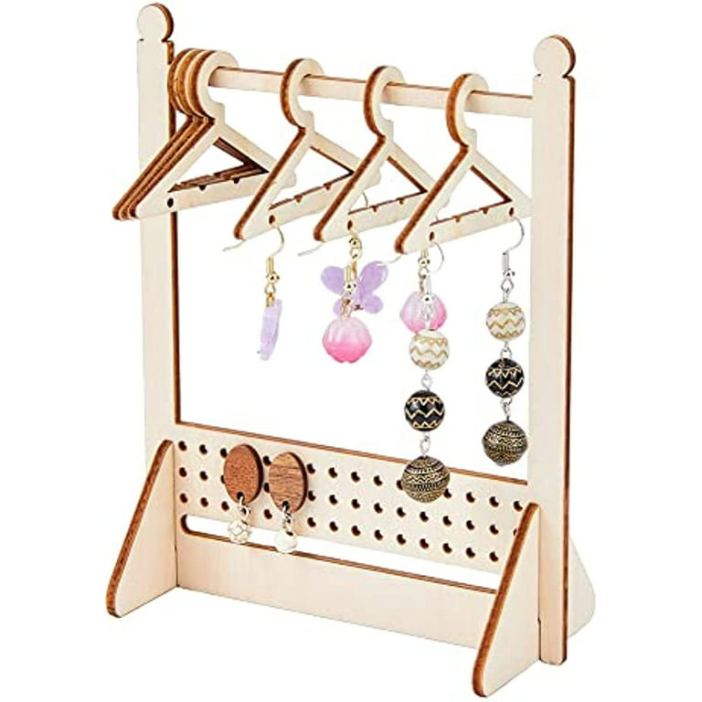 1 Set Wooden Hanger Earrings Display Stand with 8Pcs Coat Hangers Cute  Jewelry Stand Organizer Earring Rack Holder Ear Studs Display Rack for  Retail