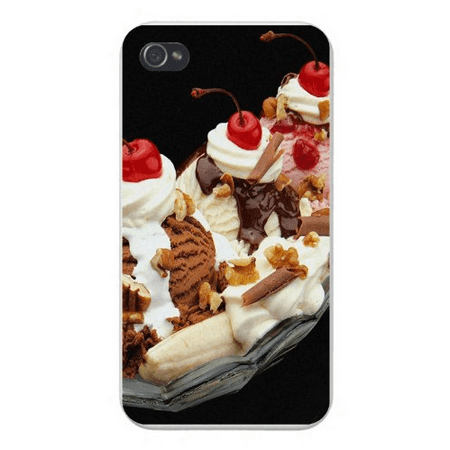 Apple Iphone Custom Case 5 / 5s White Plastic Snap on - Ice Cream Desert w/ Chocolate, Banana, Nuts, &