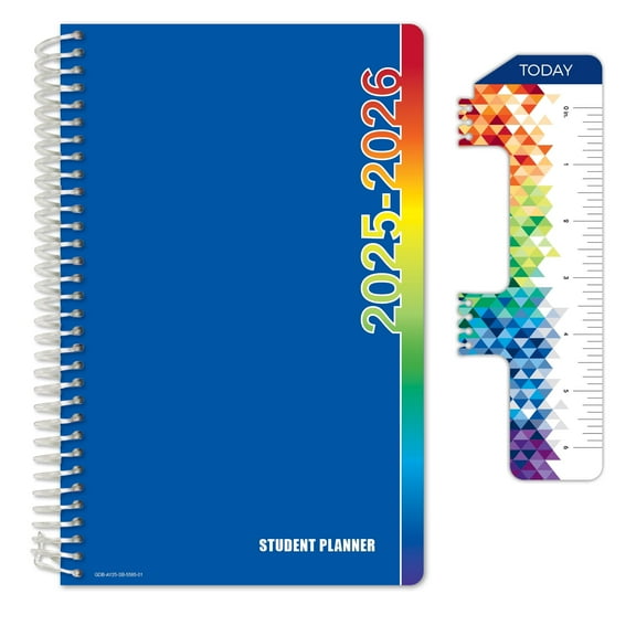 Global Datebooks Dated Academic Planner 2025-2026 5.5" x 8.5", Weekly and Monthly Student Planner Calendar, August 2025 - June 2026, Ruler/Bookmark and Planning Stickers (Block Style - Blue Colors)