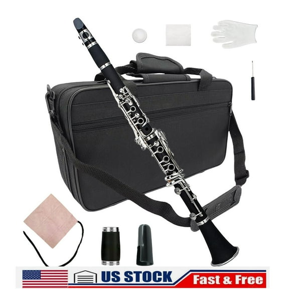 Clarinet Bb Key 17 Key Two Barrels Ebonite Body Nickel Plated &case