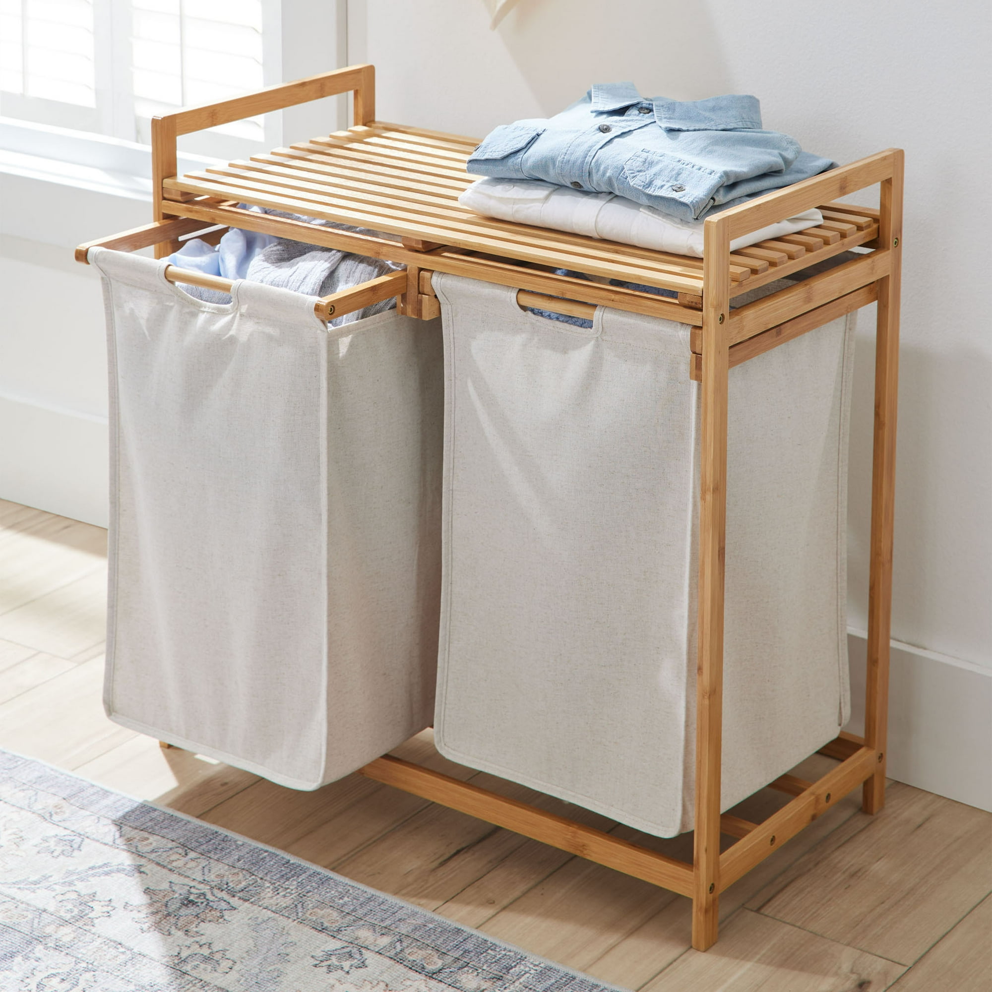 BHG Dual Compartment Bamboo Laundry Hamper, Adult