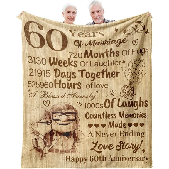 LHSHID 60th Anniversary Blanket Gifts for Him Her Wife Husband 60 Years of Marriage Gifts Ideas 60th Wedding Anniversary Blanket Gifts for Couple Parents 30"x40"