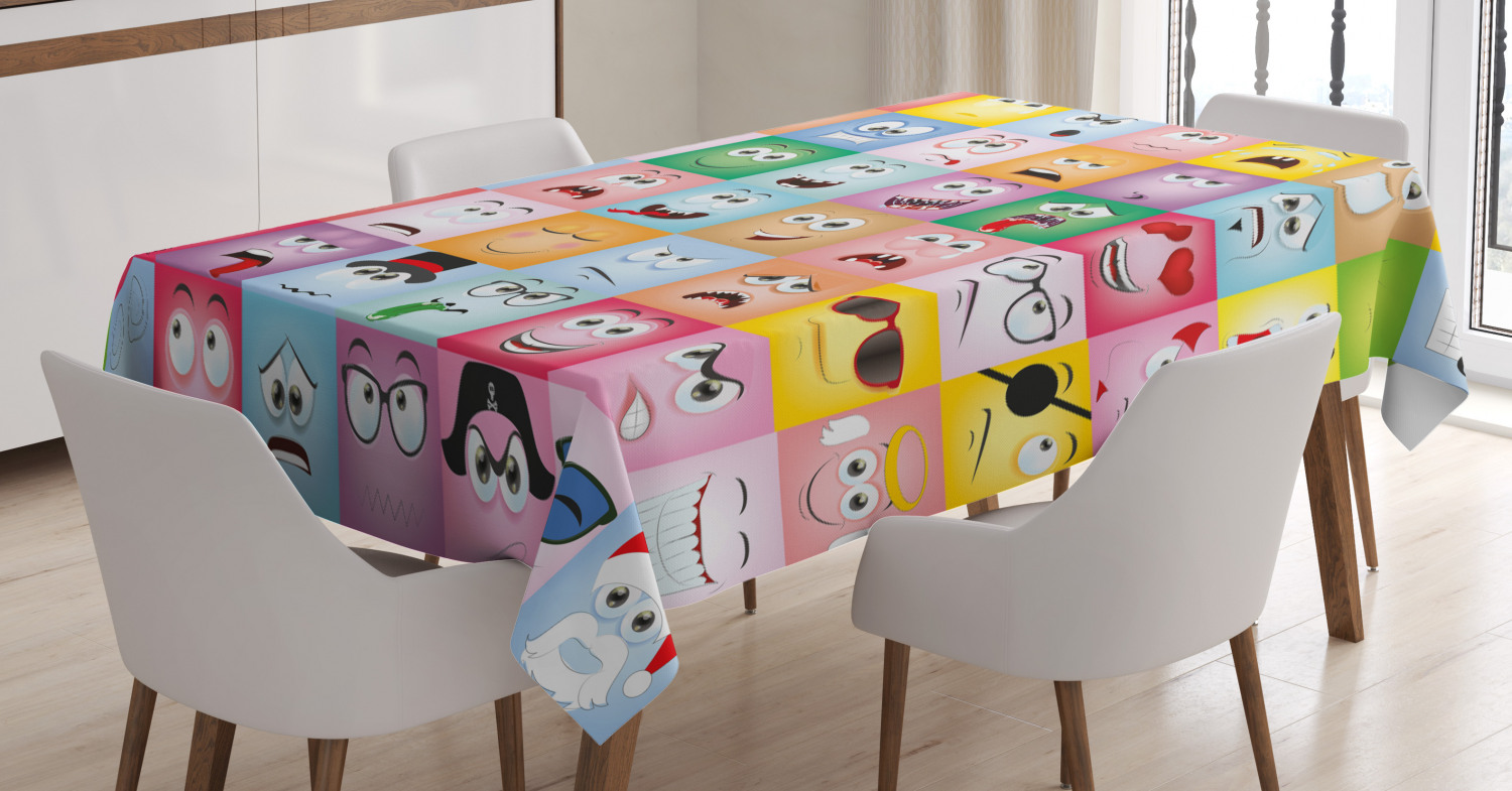 Humor Decor Tablecloth, Set Of Cartoon Meme Funny Facial