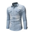 thumbnail image 4 of xiaxaixu  Men's Spring Autumn Casual Shirts Solid Color Long Sleeve Lapel Denim Tops Button Shirts for Party, 4 of 6