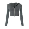 thumbnail image 3 of Tiqkatyck Crop Tops for Women, Long Sleeve Slim Fit Women's Flared Sleeve Tops Long Sleeve Hooded Shirts Crew Neck Crop Tops, Summer Tops for Women, Shirts for Women Grey M, 3 of 8