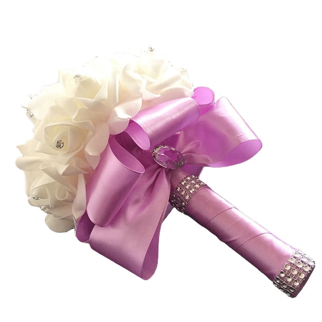 Faithtur Artificial Wedding Bride Bouquet Romantic Handheld Bridesmaid Flower with Ribbon