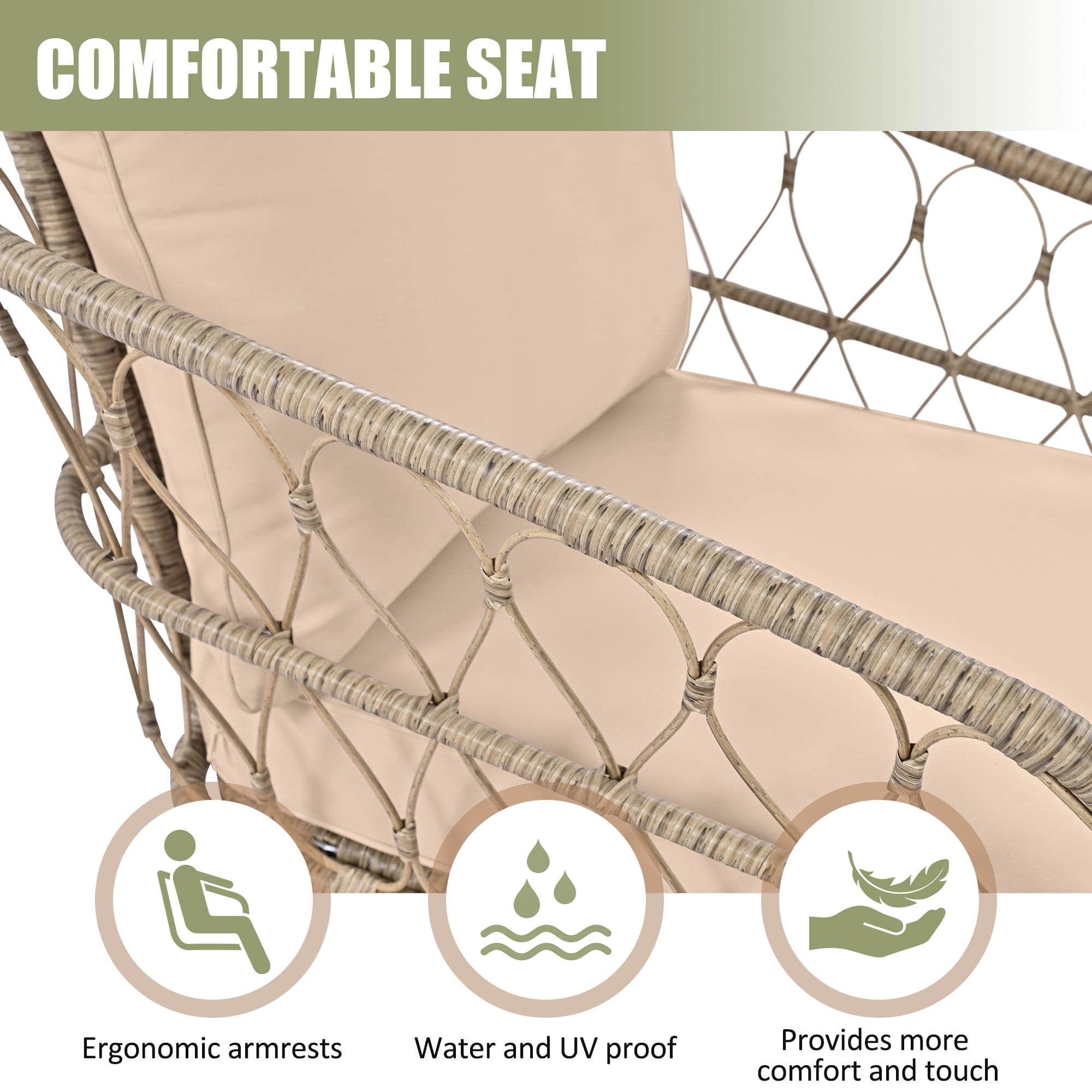 Highsound 4 Piece Patio Furniture Set, All Weather Outdoor Sectional Sofa Manual, Metal & Wicker Frame Patio Conversation Set with Coffee Table & Beige Cushions