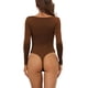 thumbnail image 3 of INSPIRAR CHIC Body de Manga Larga para Mujeres Shapewear Ajuste Slim Cuello Cuadrado Leotardo Mono Tops S Marrón, 3 of 4