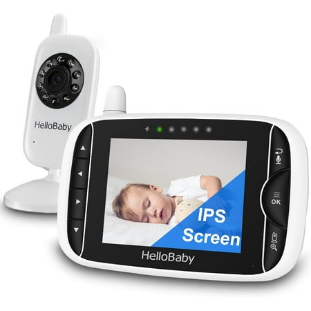 Video Baby Monitor with Camera and Audio, 3.2Inch LCD Display, Infrared Night Vision, Two-Way Audio and Room Temperature Monitoring,Lullaby,Sound Activated Screen HB