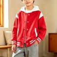 thumbnail image 4 of Boys Varsity Bomber Jacket Girls Baseball Collar Jackets Color Block Drop Shoulder Sweatshirt Lightweight Uniform Preppy Coat, 4 of 4