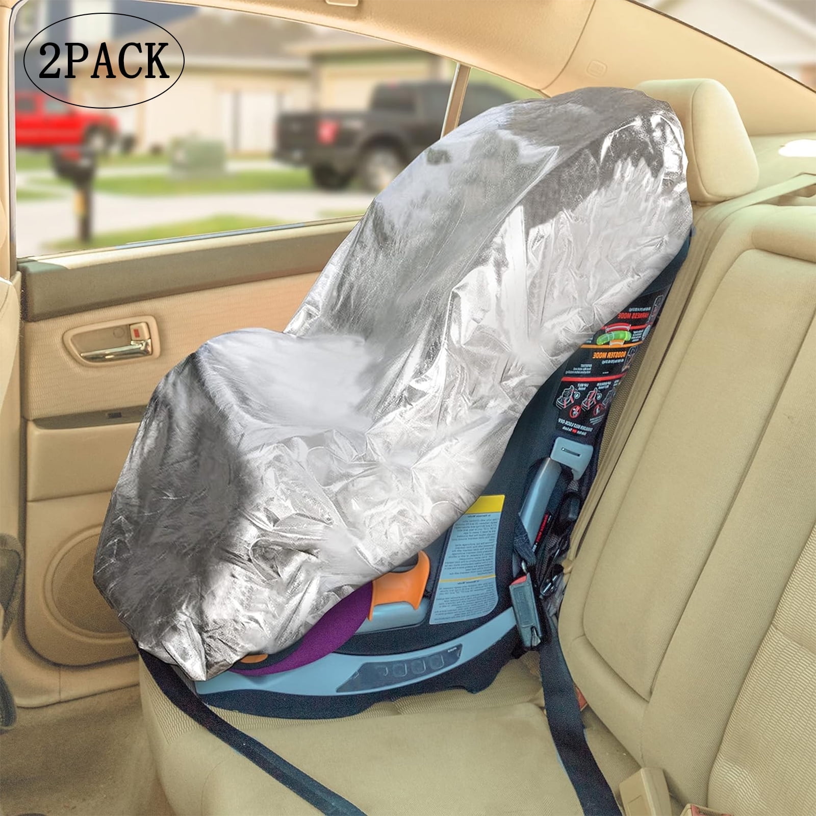 OhhGo Car Seat Sun Shade Cover, Baby Infant Car Seats Heat Protector, Keep Your Baby's Carseat at a Cooler Temperature, Reflective Baby Seat Covers for Car Seats Baby Travel Accessories, 2 Pack