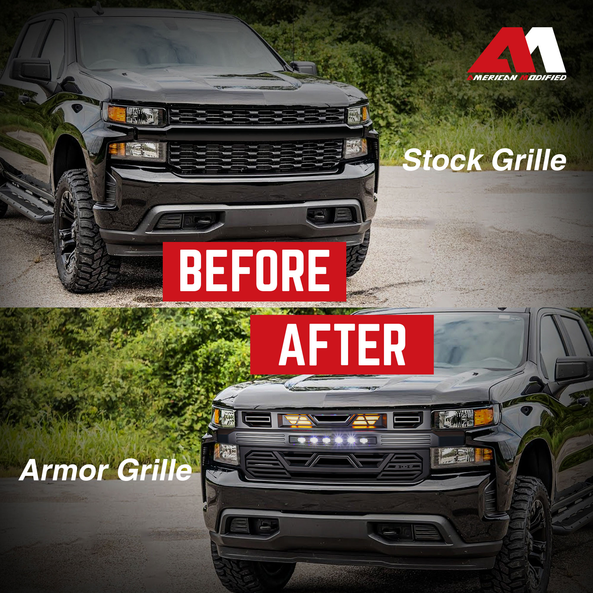AMERICAN MODIFIED Grille w/LEDs for 19-21 Chevy Silverado 1500, Matte Black