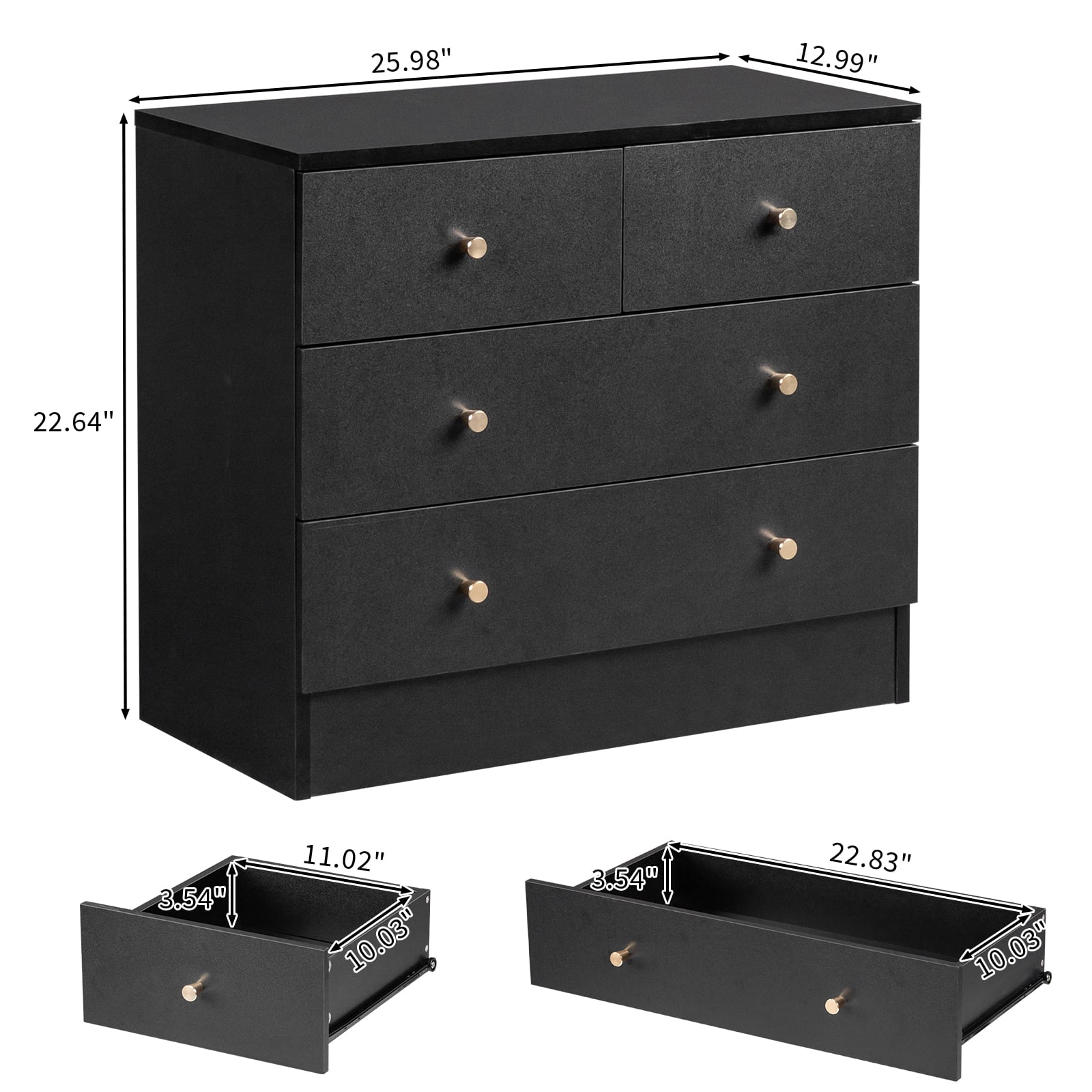 4-Drawer Dresser, Black
