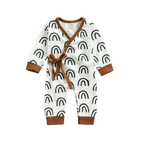 

Sunisery Newborn Baby Girls Boys Rainbow Romper Long Sleeve Jumpsuit Bodysuiit Fall Winter Clothing White A 12-18 Months
